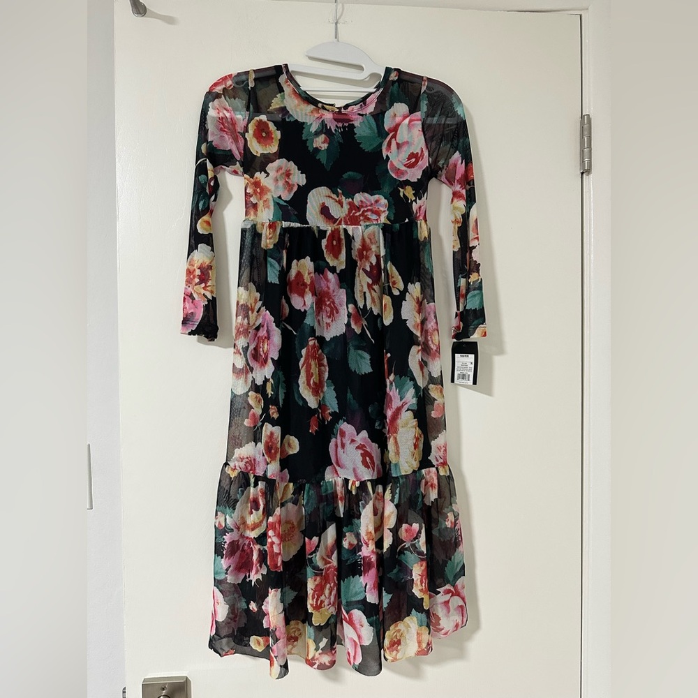 Art Class Sheer Black and Pink Floral Kids Dress